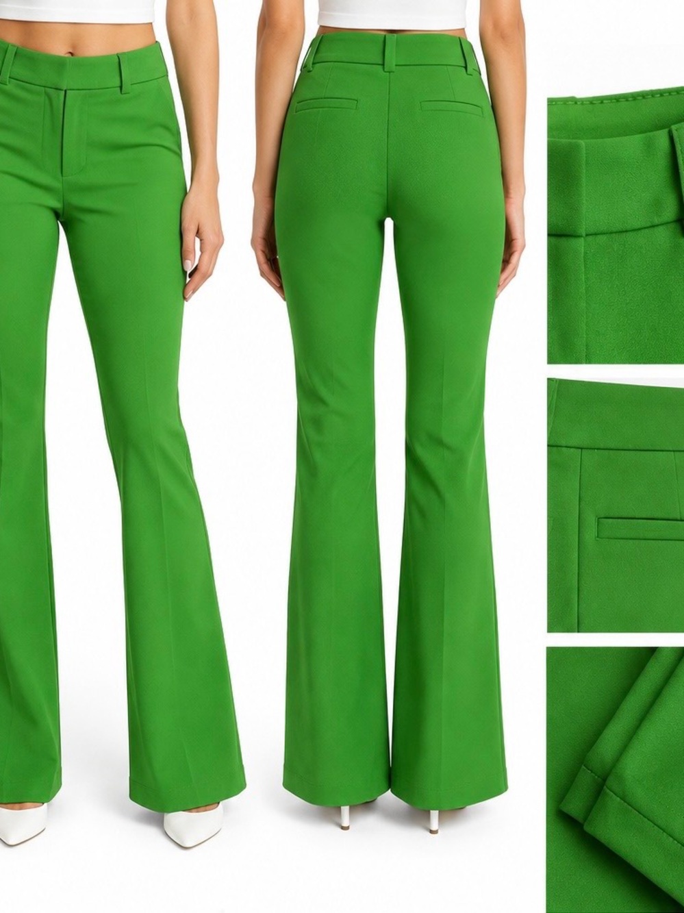 NWT Nicole Miller New York Mid-Rise Kick Flare Trousers Green - Size XS